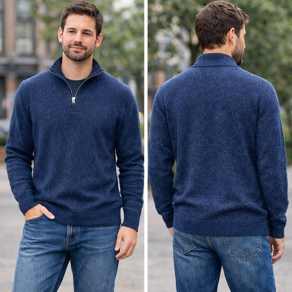 MonRepos 100% Alpaca Sweater Mens XL Blue 1/4 Zip Pullover Made In Peru